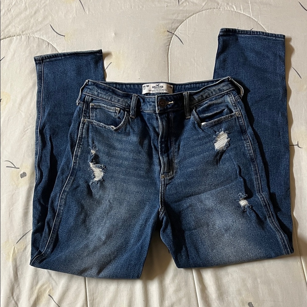 Hollister Dark Blue Distressed Mom Jeans